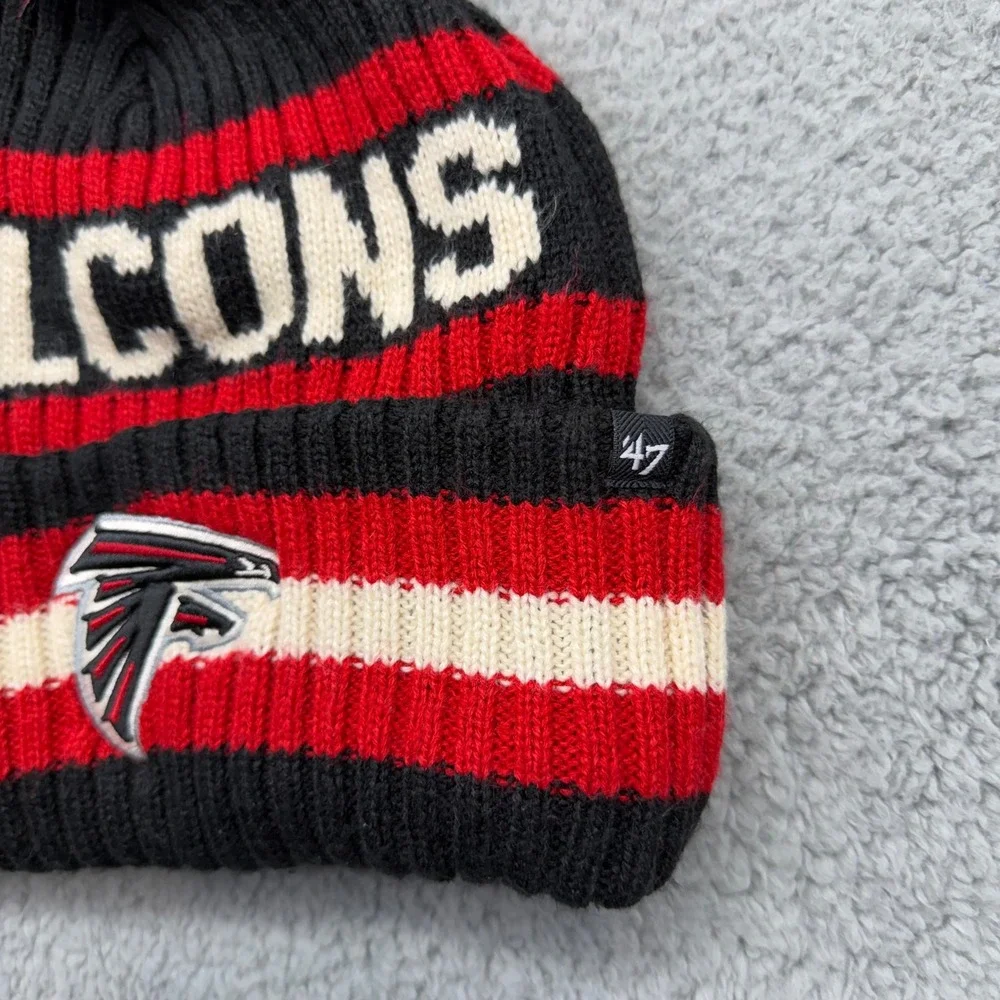 '47 Brand NFL Atlanta‎ Falcons Football Black Red White OSFA Knit Beanie Pom Hat